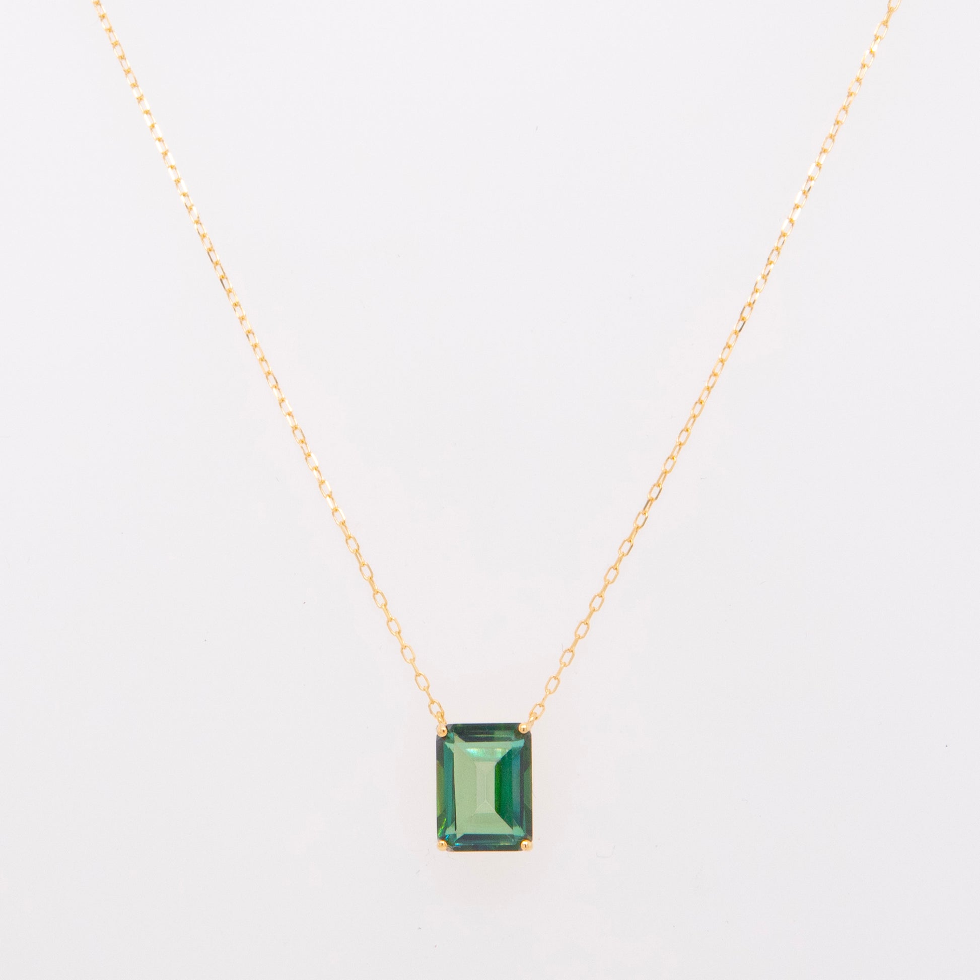 18K Yellow Gold Emerald-Cut Green Topaz Solitaire Necklace