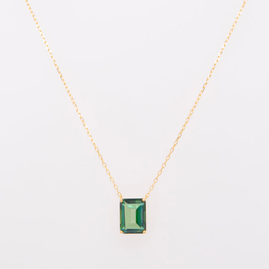 18K Yellow Gold Emerald-Cut Green Topaz Solitaire Necklace