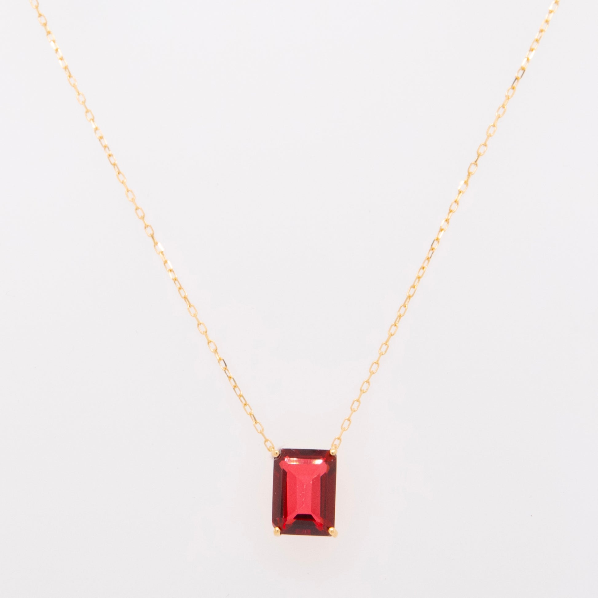 18K Yellow Gold Emerald-Cut Red Topaz Solitaire Necklace
