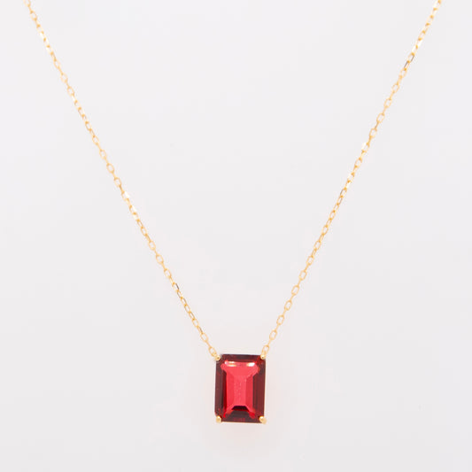 18K Yellow Gold Emerald-Cut Red Topaz Solitaire Necklace