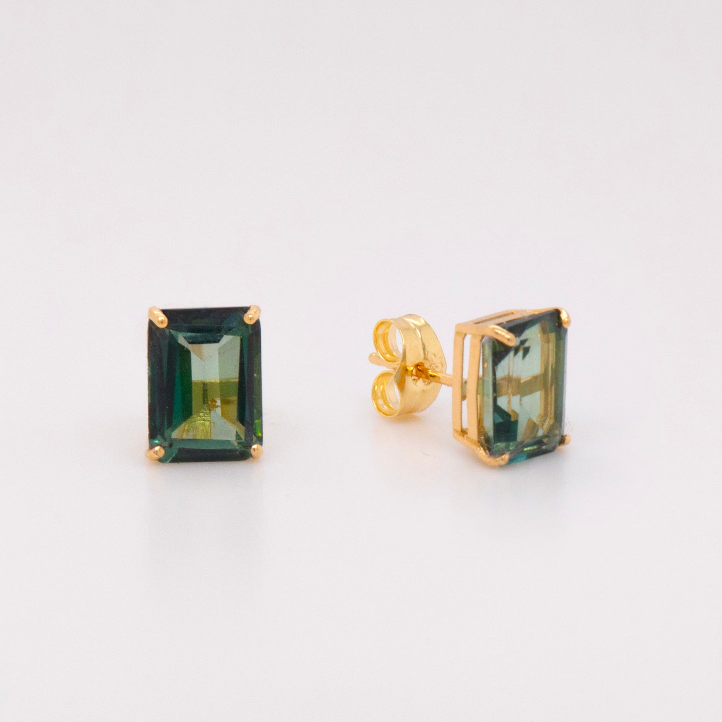 18K Yellow Gold Emerald-Cut Green Topaz Pushback Earrings
