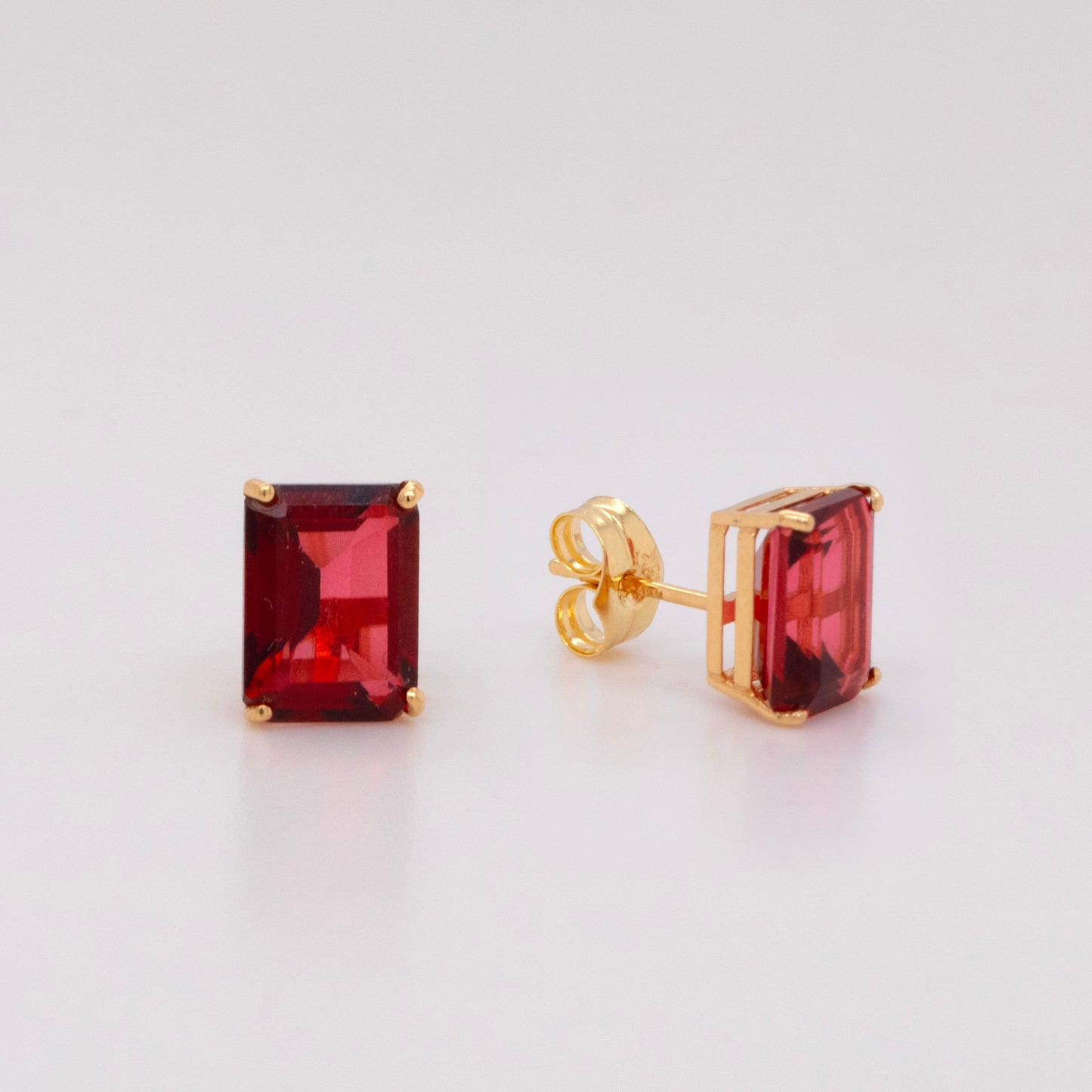 18K Yellow Gold Emerald-Cut Red Topaz Pushback Earrings
