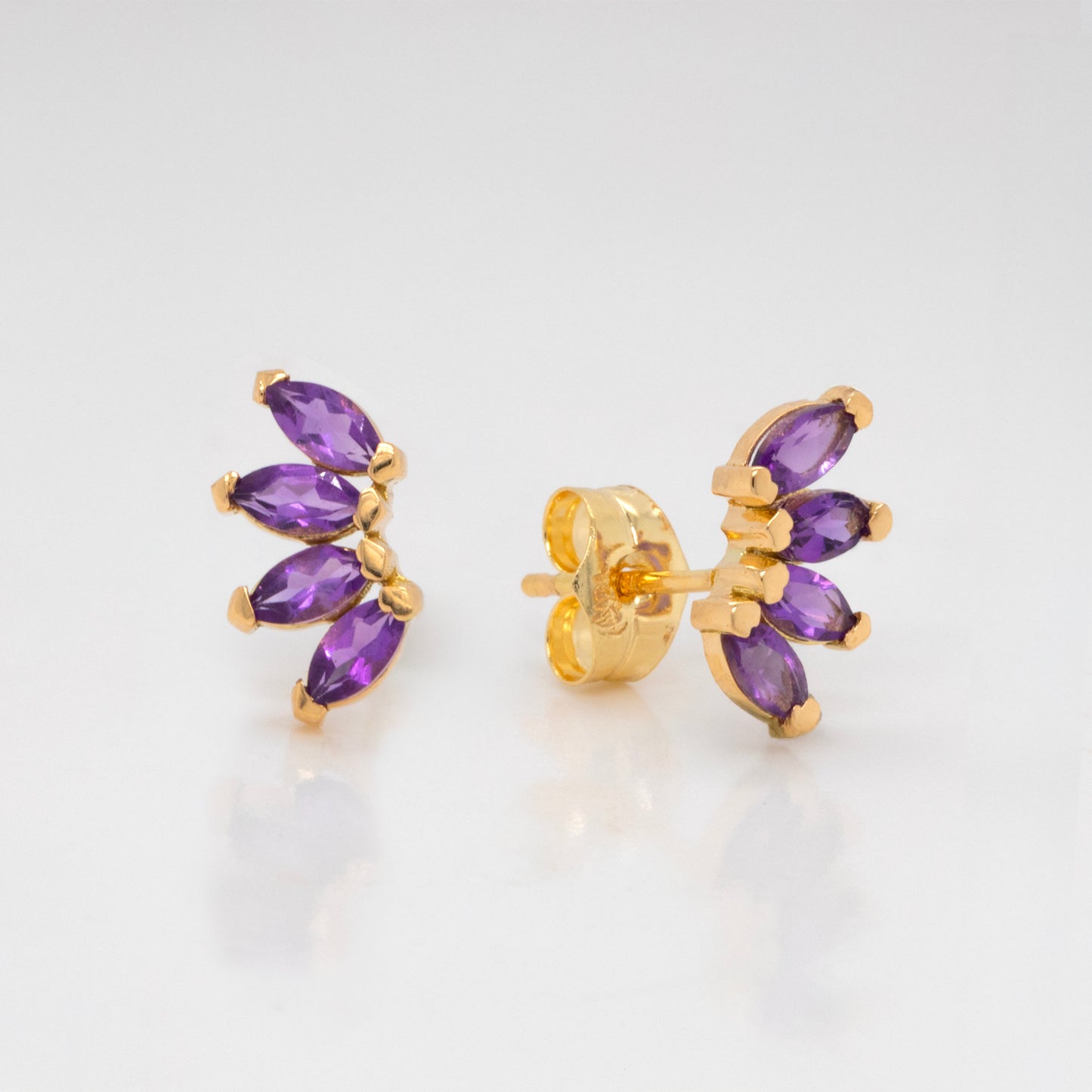 18K Yellow Gold Amethyst Marquise Fan Pushback Earrings