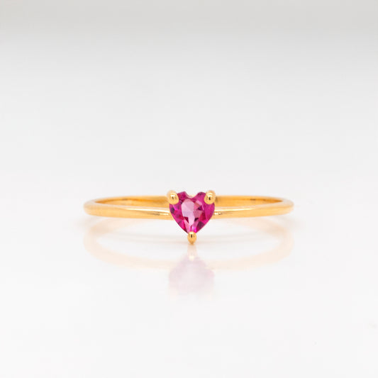 18K Yellow Gold Pink Topaz Heart Ring