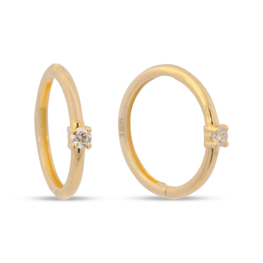 18K Yellow Gold Single Diamond Huggie Earrings