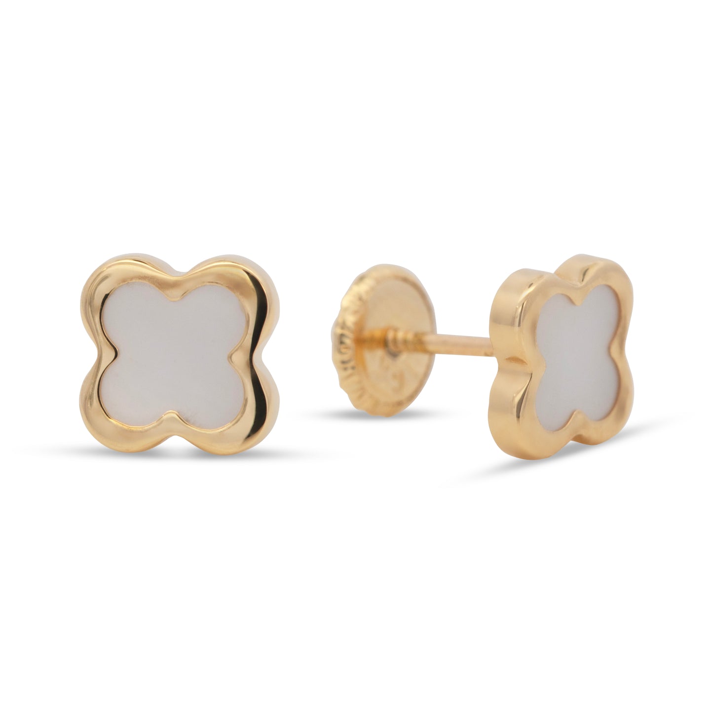 18K Yellow Gold Large Mother of Pearl Clover Earrings