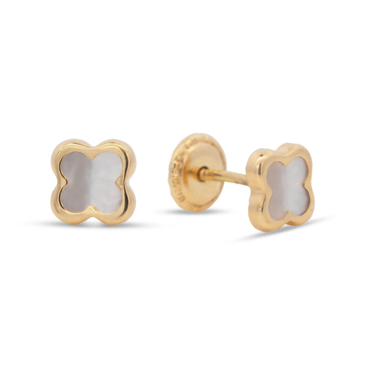 18K Yellow Gold Medium Mother of Pearl Clover Earrings