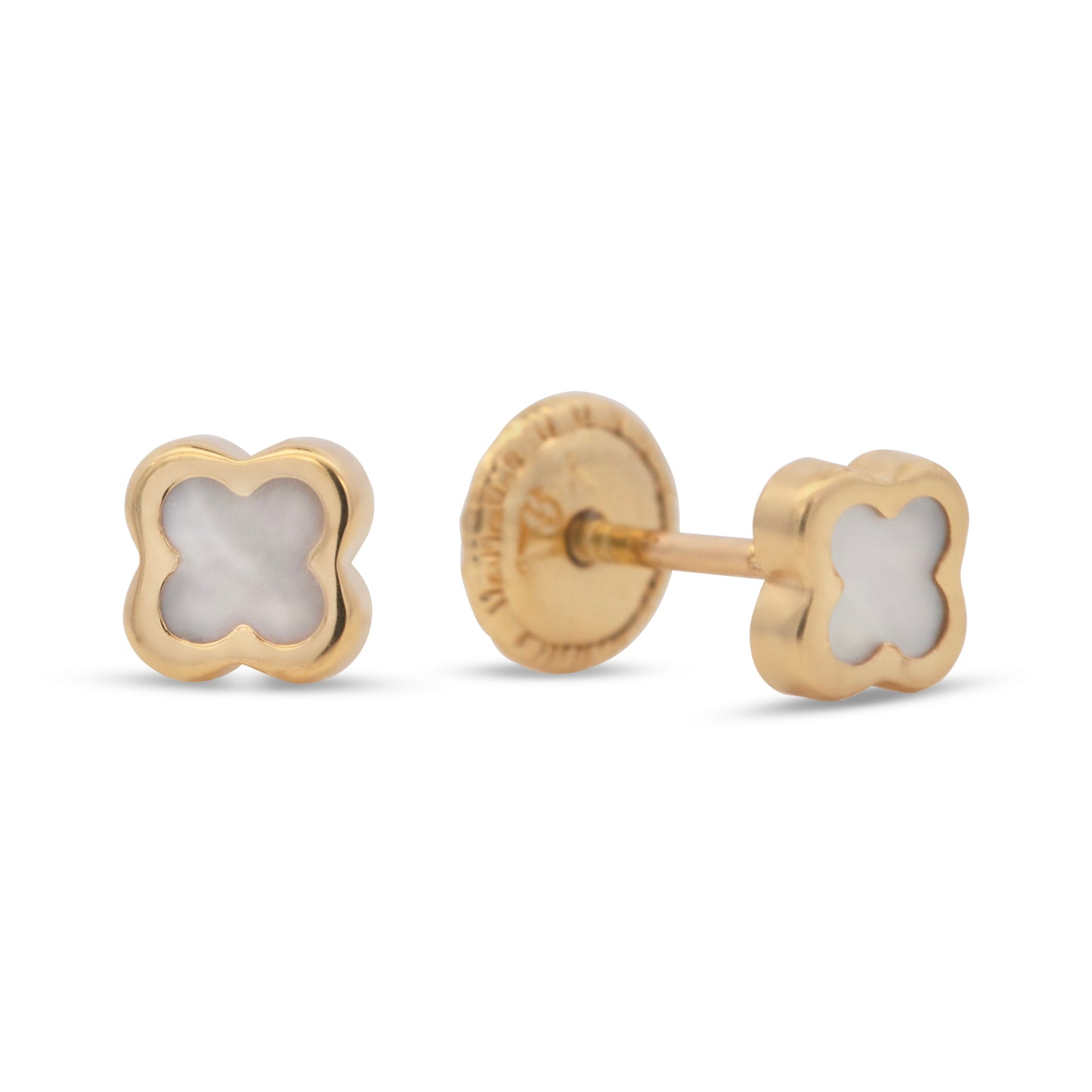18K Yellow Gold Small Mother of Pearl Clover Earrings