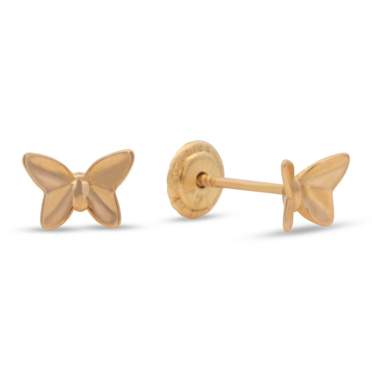 18K Yellow Gold Pointed Butterfly Screwback Earrings