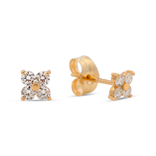 18K Yellow Gold Medium Flower Cluster Diamond Pushback Earrings