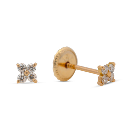 18K Yellow Gold Small Flower Cluster Diamond Earring