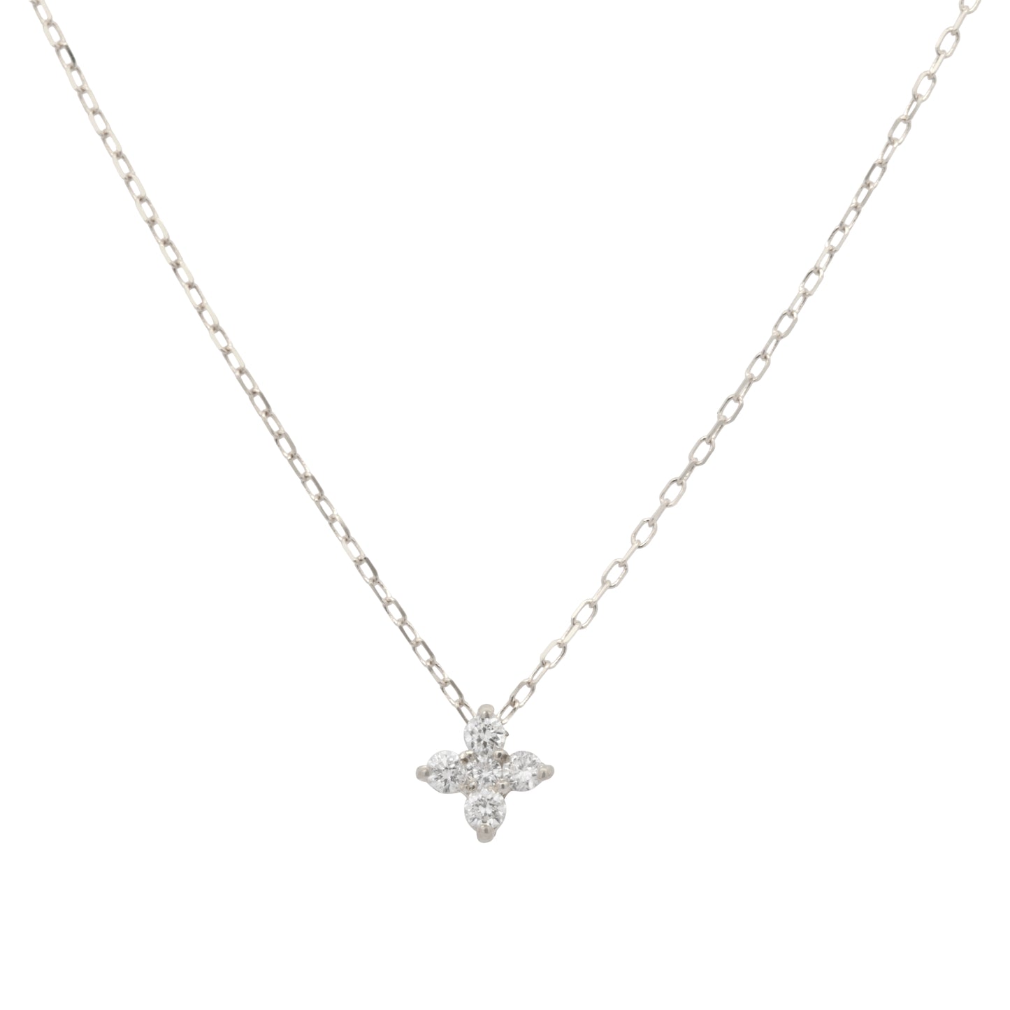 18K White Gold & Diamond Small Flower Cluster Necklace