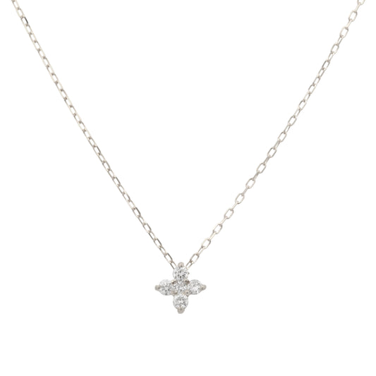 18K White Gold & Diamond Small Flower Cluster Necklace