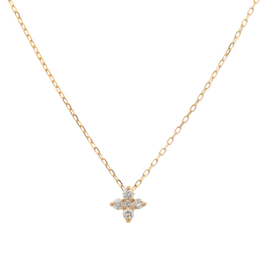 18K Yellow Gold & Diamond Small Flower Cluster Necklace