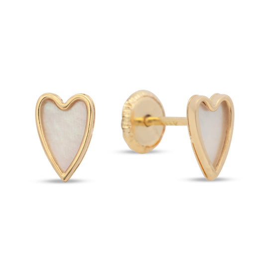 18k Yellow Gold Mother of Pearl Long Heart Earring