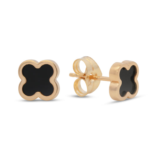 18K Yellow Gold Large Onyx Clover Earrings