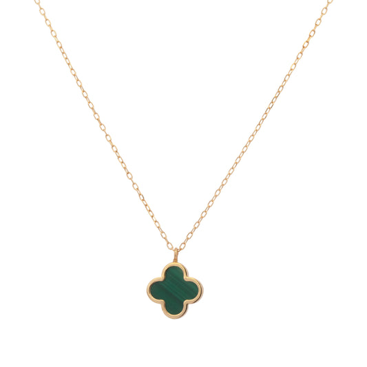 18k Yellow Gold Medium Malachite Clover Necklace