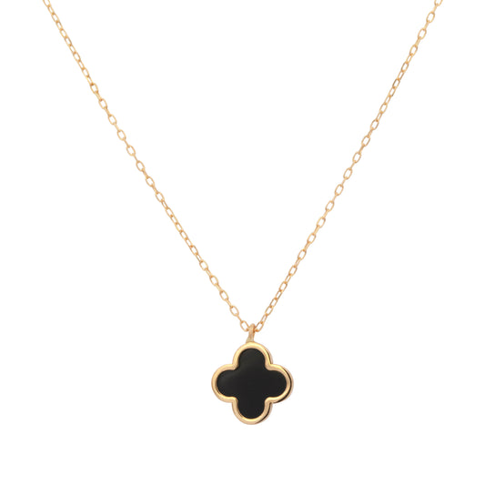 18k Yellow Gold Medium Onyx Clover Necklace