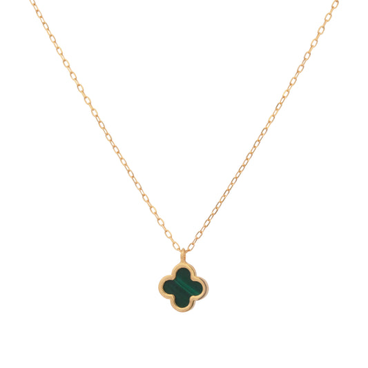 18k Yellow Gold Small Malachite Clover Necklace