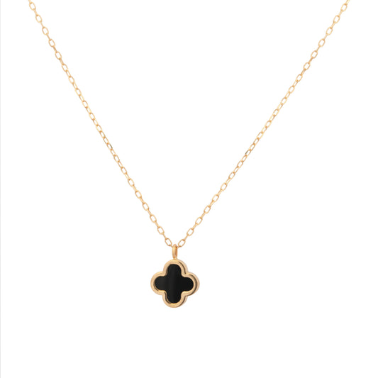 18k Yellow Gold Small Onyx Clover Necklace