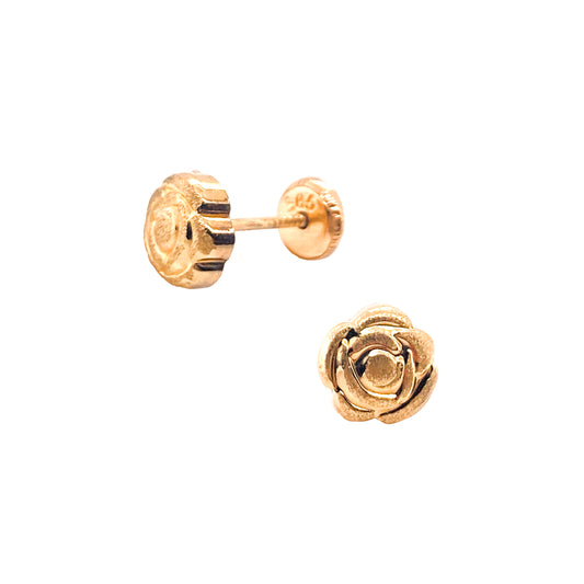 18K Yellow Gold Small Matted Rose Screwback Earring
