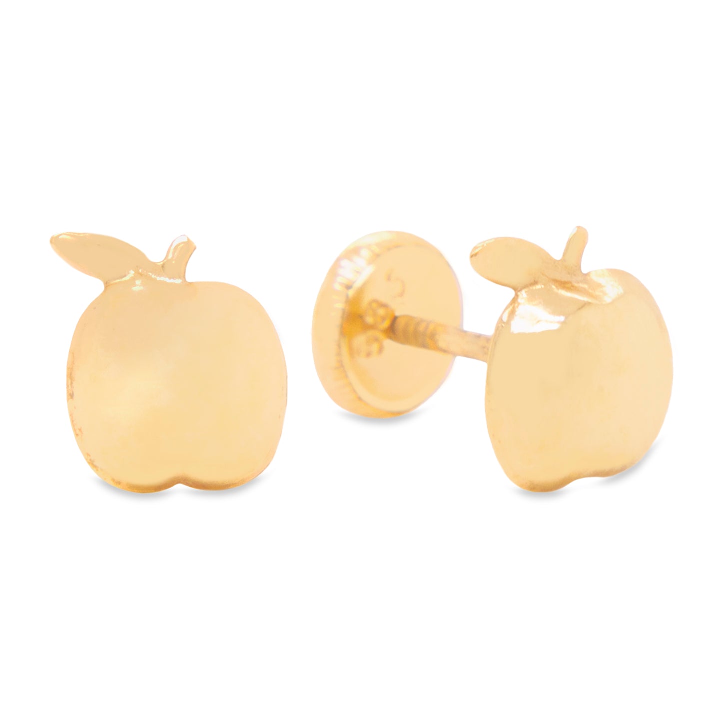 18K Yellow Gold Plain Apple Screwback Earring