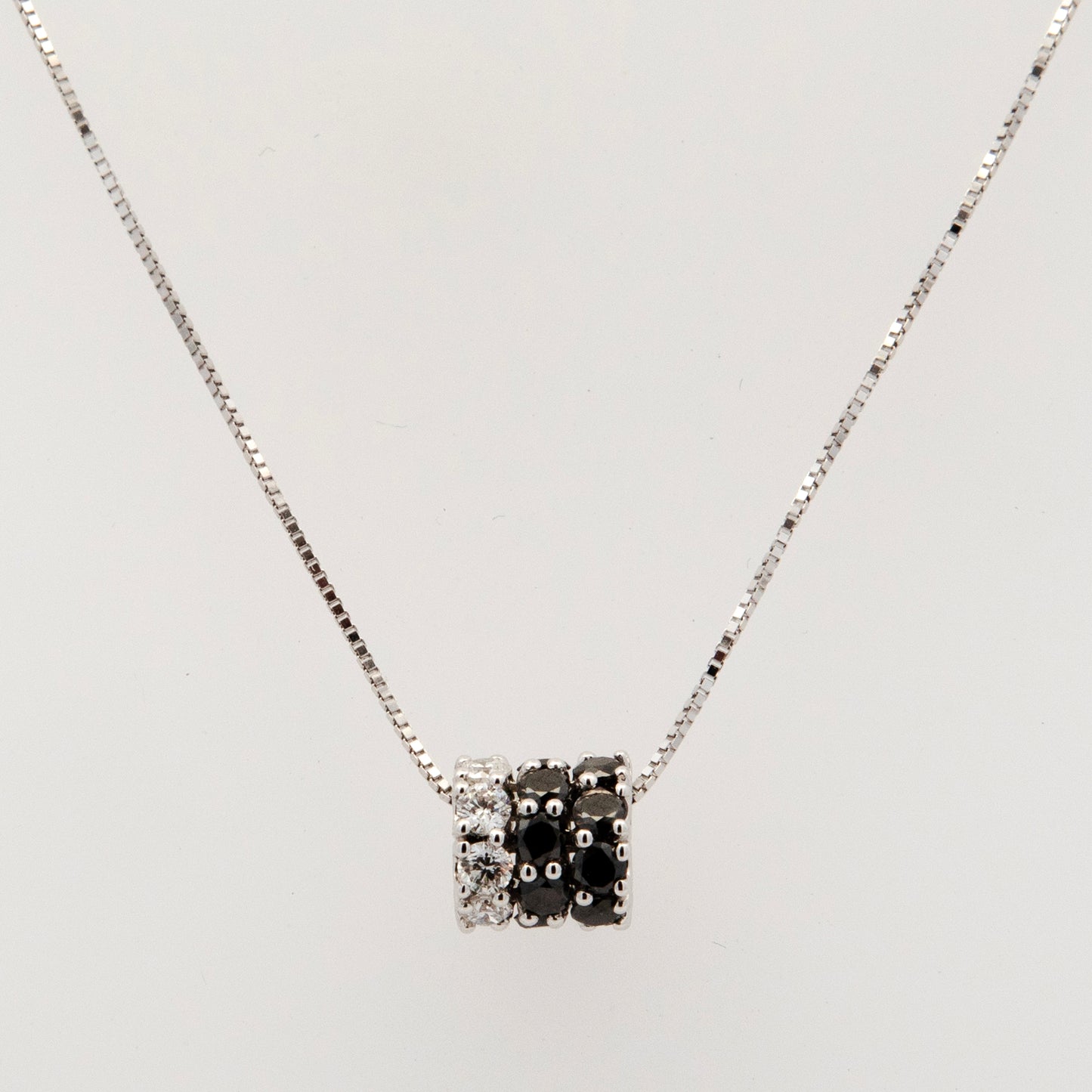 18K White Gold White and Black Diamond Slider Pendant Necklace
