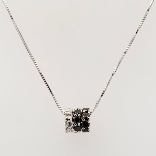 18K White Gold White and Black Diamond Slider Pendant Necklace