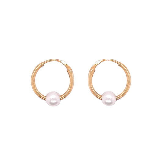 18k Yellow Gold Single Pearl Huggie Earring