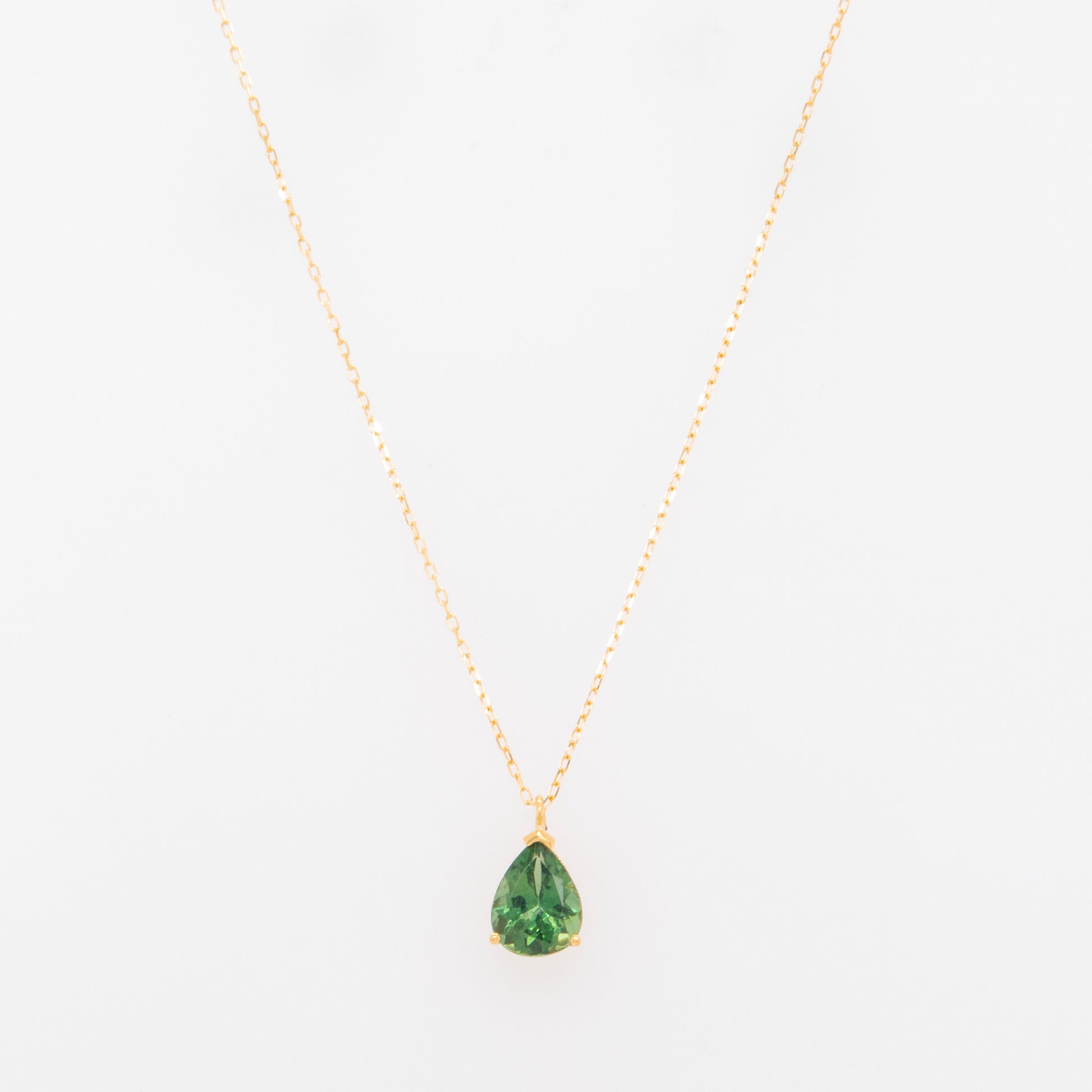 18K Yellow Gold Teardrop Green Topaz Solitaire Necklace