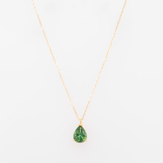 18K Yellow Gold Teardrop Green Topaz Solitaire Necklace