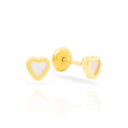 18K Yellow Gold Small Mother of Pearl Heart Earrings