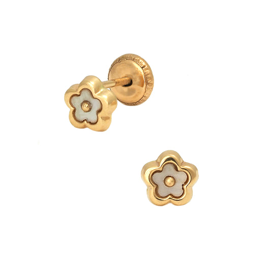 18k Yellow Gold Tiny Mother of Pearl Flower Earring