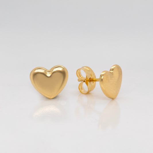 18K Yellow Gold Heart Pushback Earrings