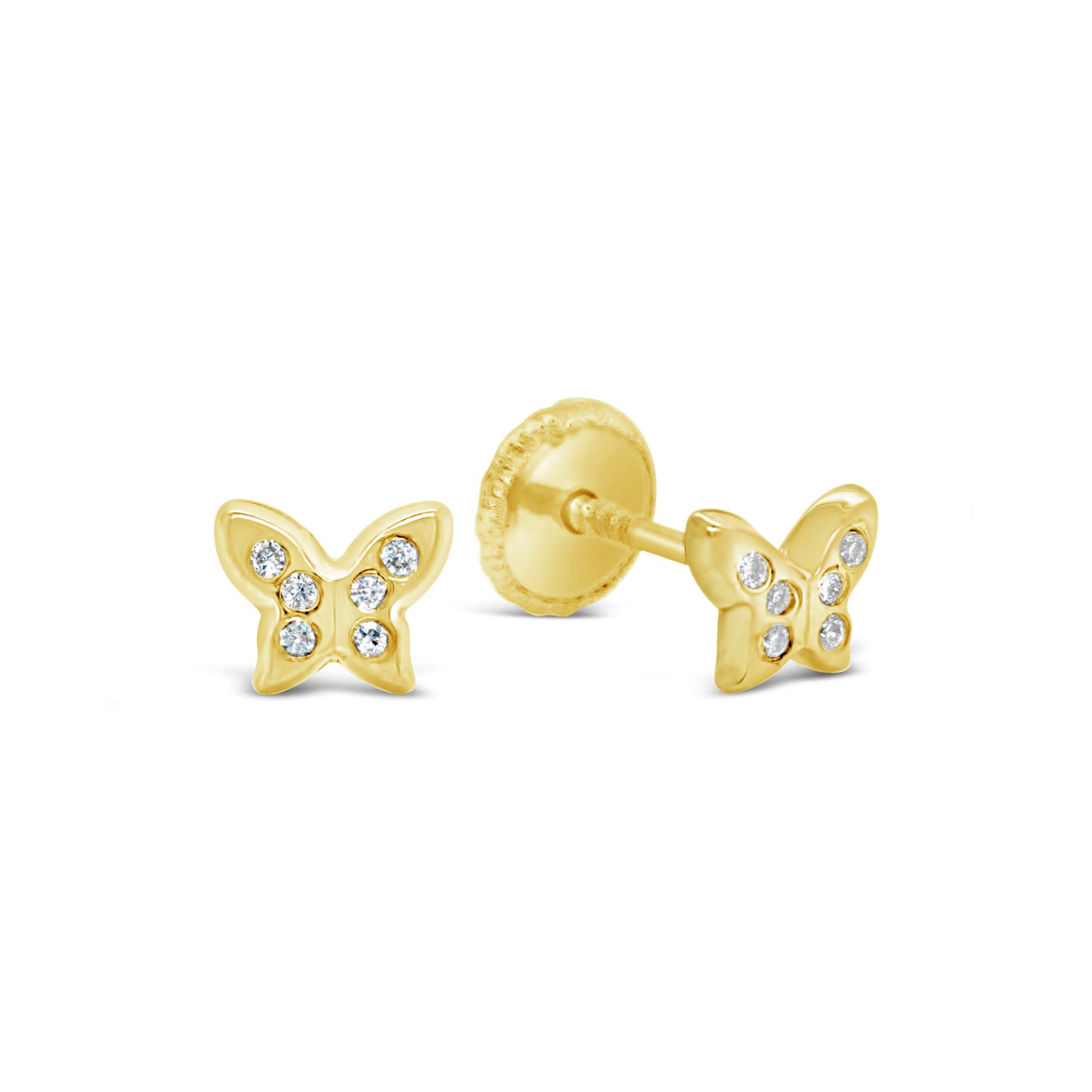 18K Yellow Gold CZ Butterfly Screwback Earrings