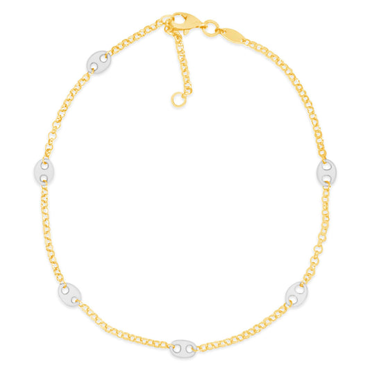 14K Two-Tones Gold Marina Puff Station Anklet