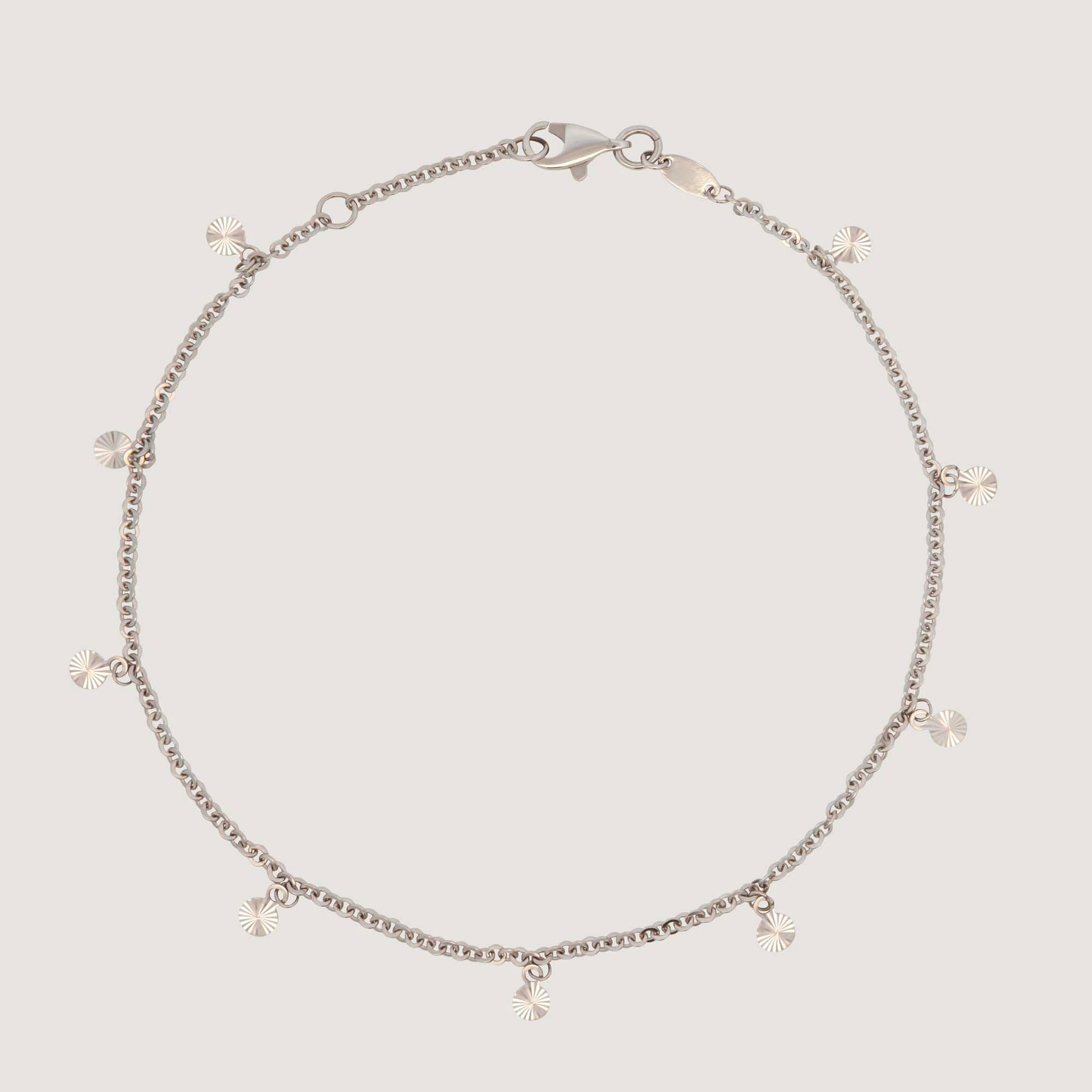 14K White Gold Dangling Diamond Cut Disc Anklet