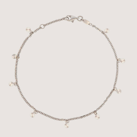 14K White Gold Dangling Diamond Cut Disc Anklet