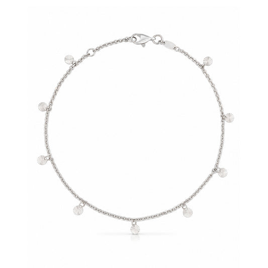 14K White Gold Dangling Diamond Cut Disc Anklet