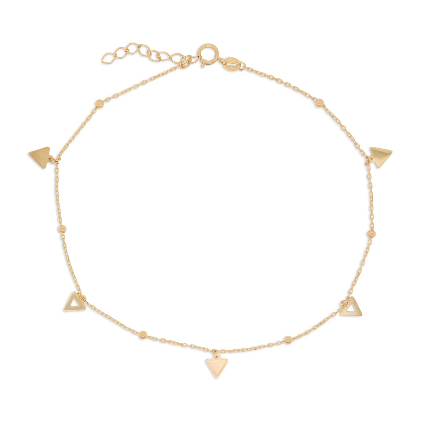 14K Yellow Gold Triangle & Bead Station Anklet