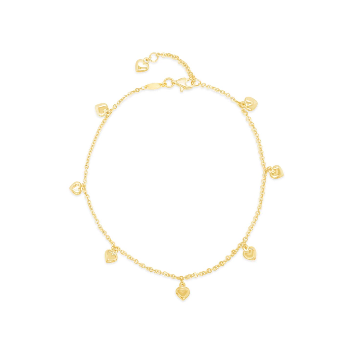 14K Yellow Gold Dangling Heart Charm Anklet