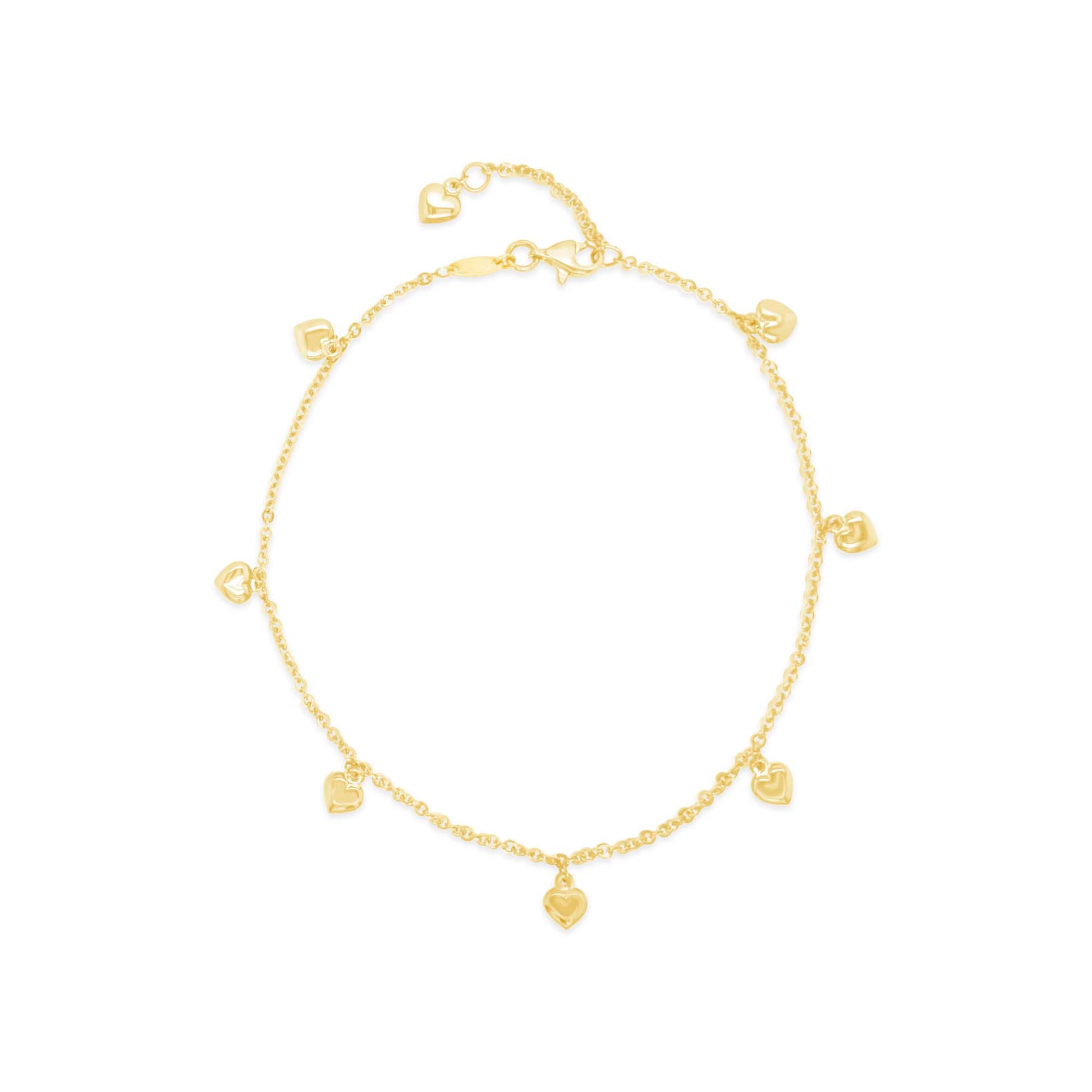 14K Yellow Gold Dangling Heart Charm Anklet