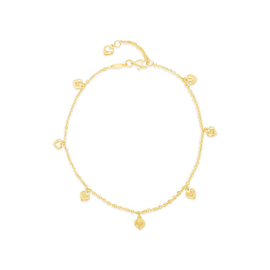 14K Yellow Gold Dangling Heart Charm Anklet