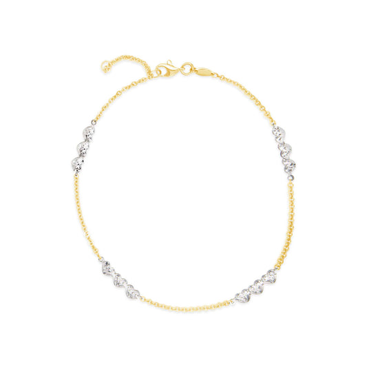 14K Two-Tones Gold Diamond Cut Heart Station Anklet