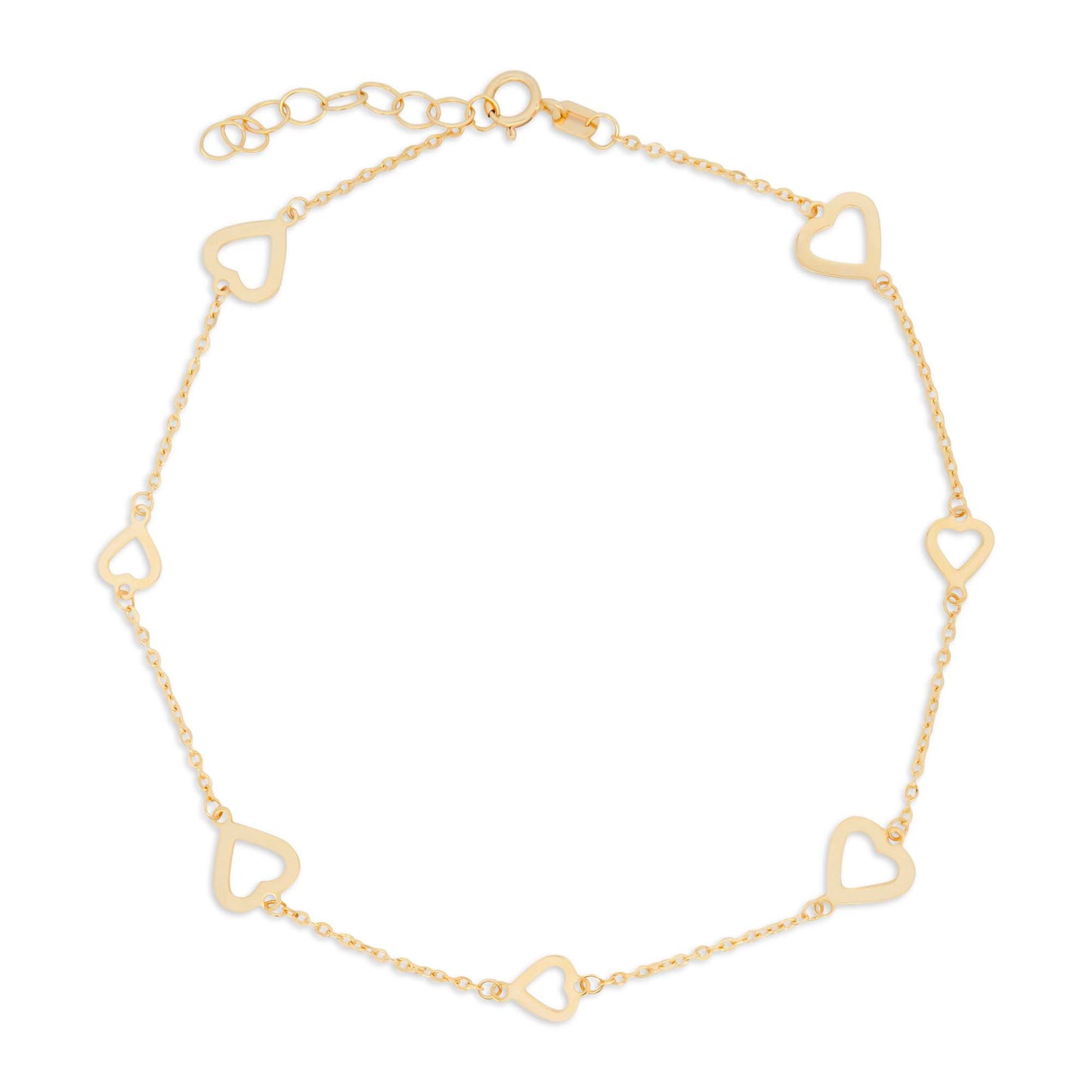 14K Yellow Gold Open Heart Station Anklet