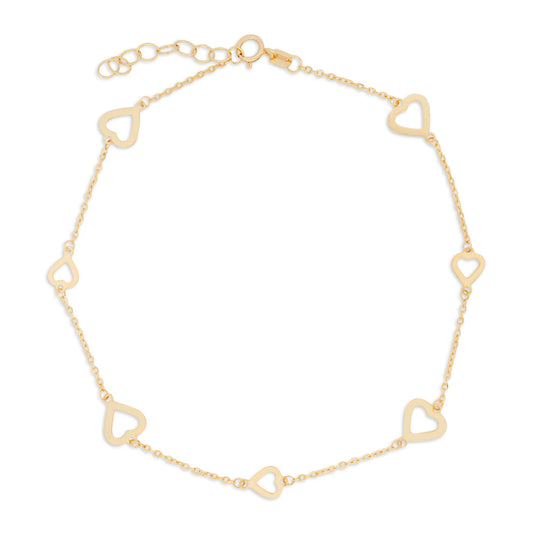 14K Yellow Gold Open Heart Station Anklet