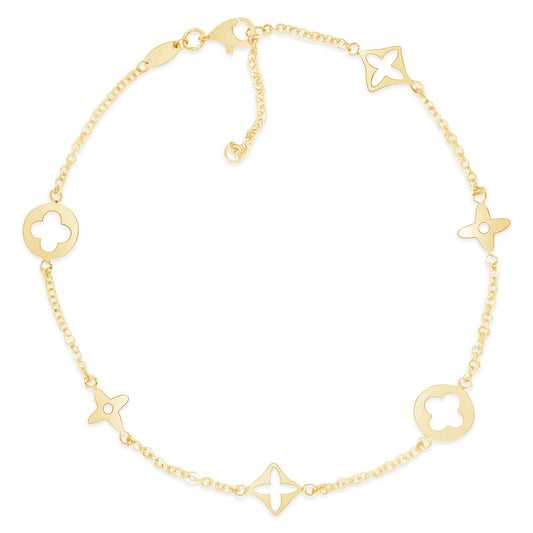 14K Yellow Gold Multi-Clover Station Anklet