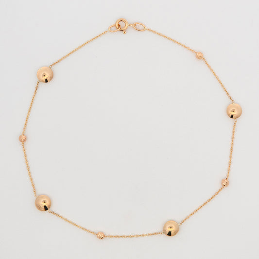14K Yellow Gold Flat Rounds Station Anklet
