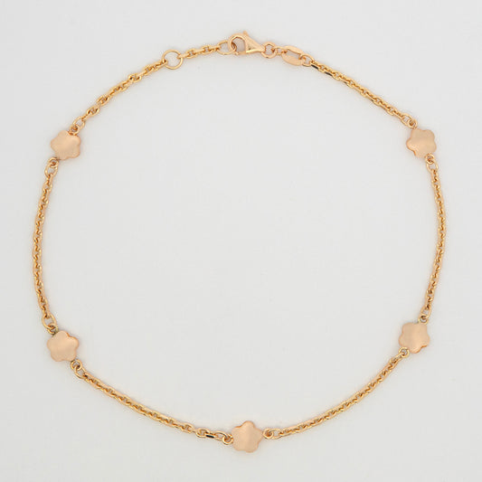 14K Yellow Gold Plain Flower Station Anklet