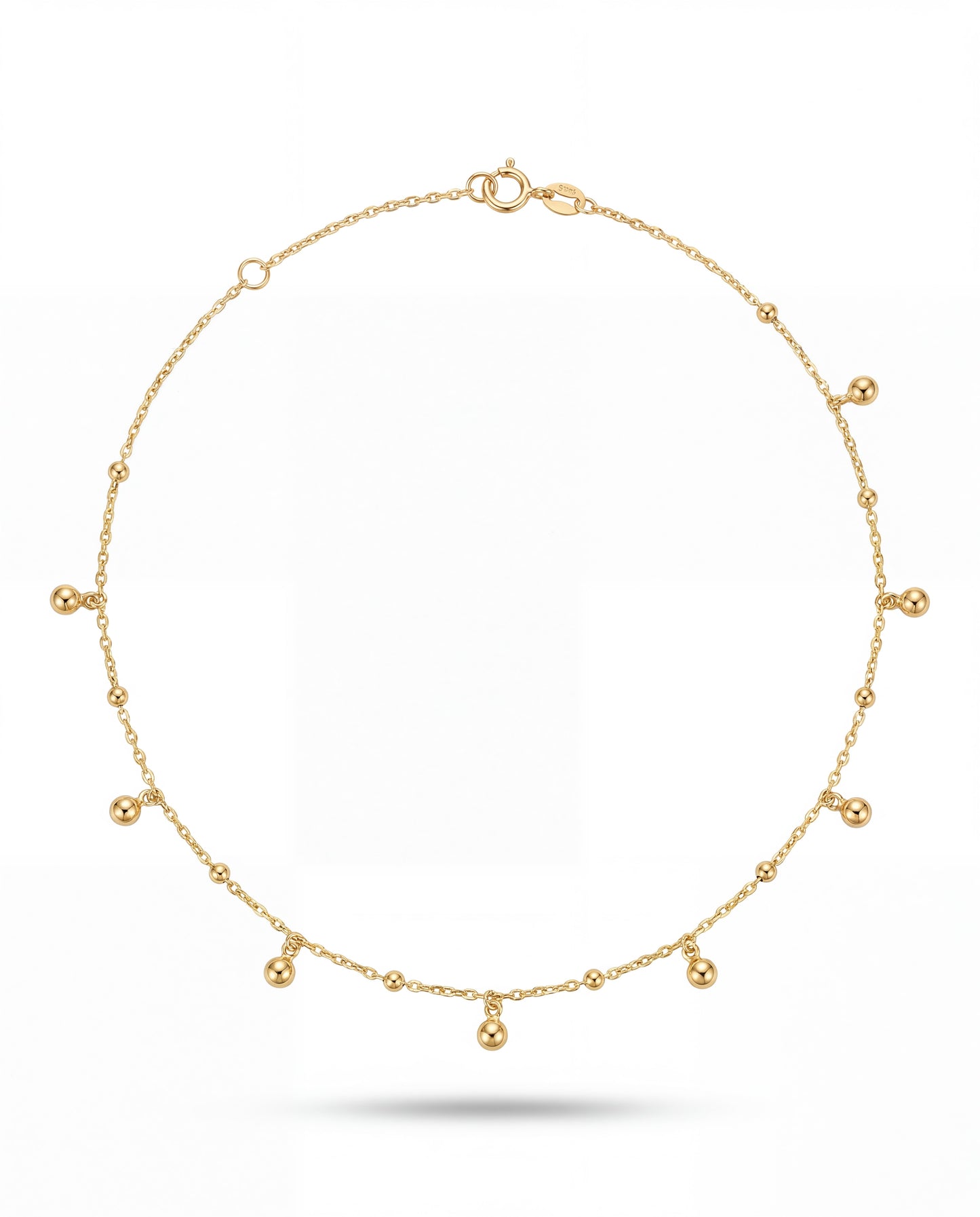 14K Yellow Gold Dangle Beads Anklet